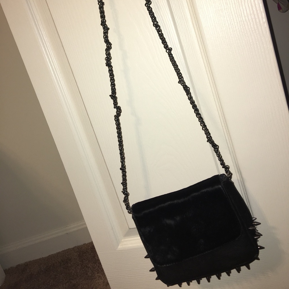 Black Chain Studded Fur Crossbody